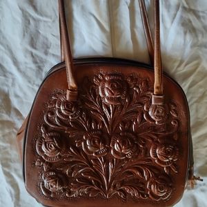 Vintage leather hand tooled bag cottagecore